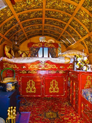 Traditional shepherd's wagon interior